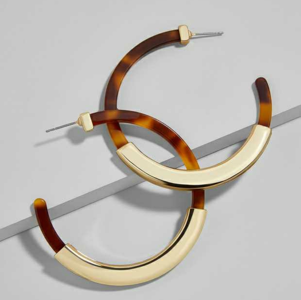 Tortoise Bauble Bar Hoop Earrings